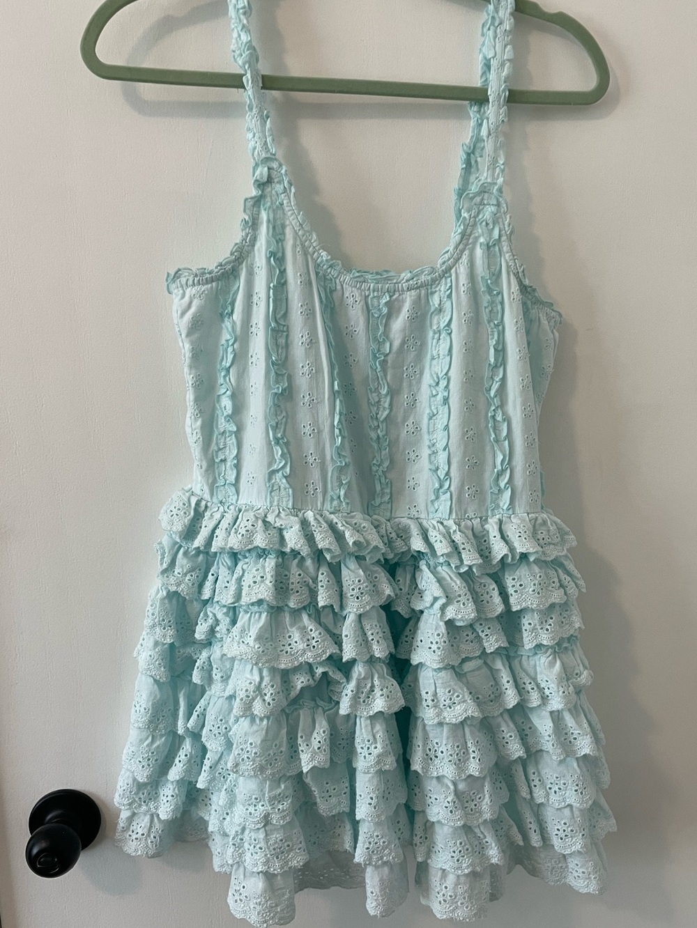 Altar’d State Ariel Ruffle Mini Dress Aqua Blue Eyelet Ruffle Large
